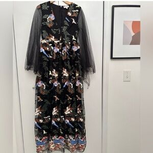 L'ATISTE Black Dress with Green and Brown Embroidery